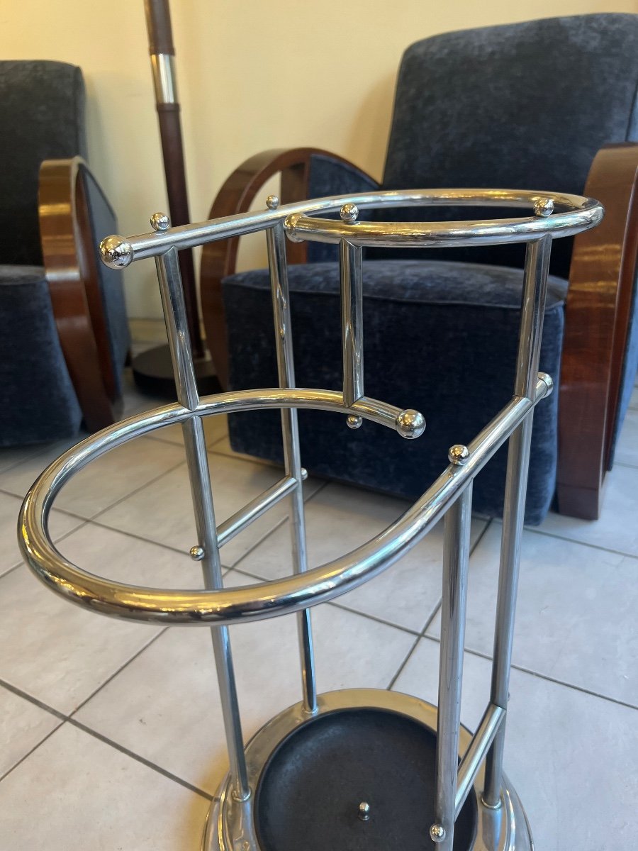 Art Deco Umbrella Stand And Cane Holder In Chromed Tubular Metal (art Deco Coats 1930-photo-4