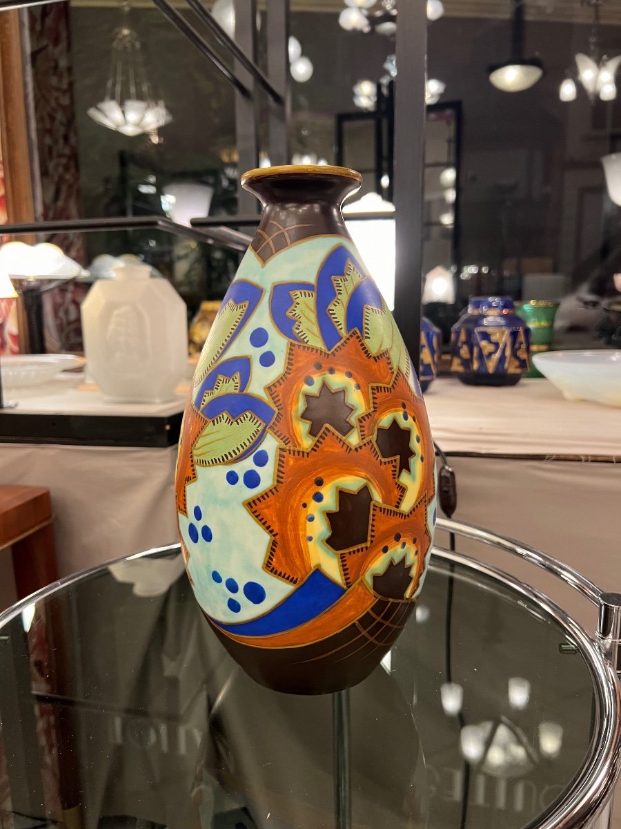 Superb Art Deco Catteau / Kéramis Vase With Extremely Rare Decor Signed { D.2244 } (art Deco Vase 1930-photo-4