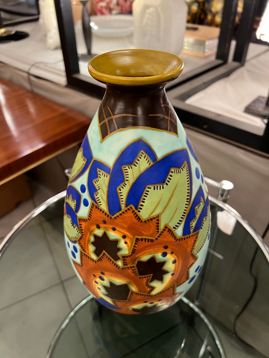 Superb Art Deco Catteau / Kéramis Vase With Extremely Rare Decor Signed { D.2244 } (art Deco Vase 1930-photo-2