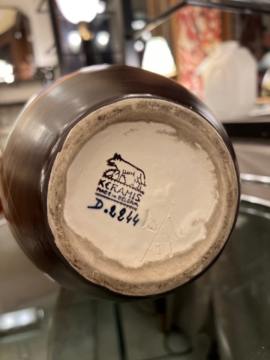 Superb Art Deco Catteau / Kéramis Vase With Extremely Rare Decor Signed { D.2244 } (art Deco Vase 1930-photo-5