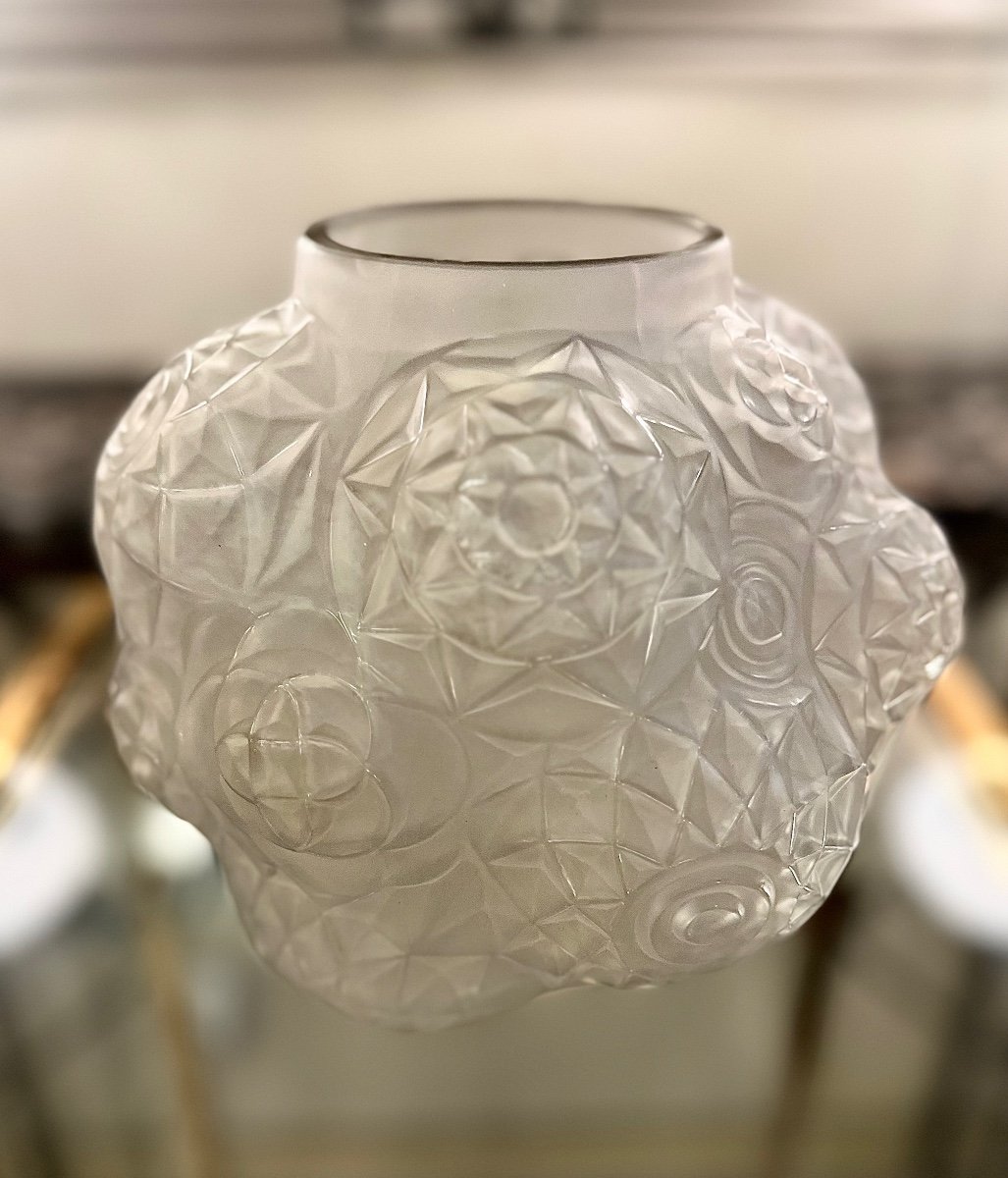 Exceptionnel Vase « Boule » Art Déco  A. Hunebelle Et R. Cognéville « Dahlia » Signé (  1930 ) -photo-6