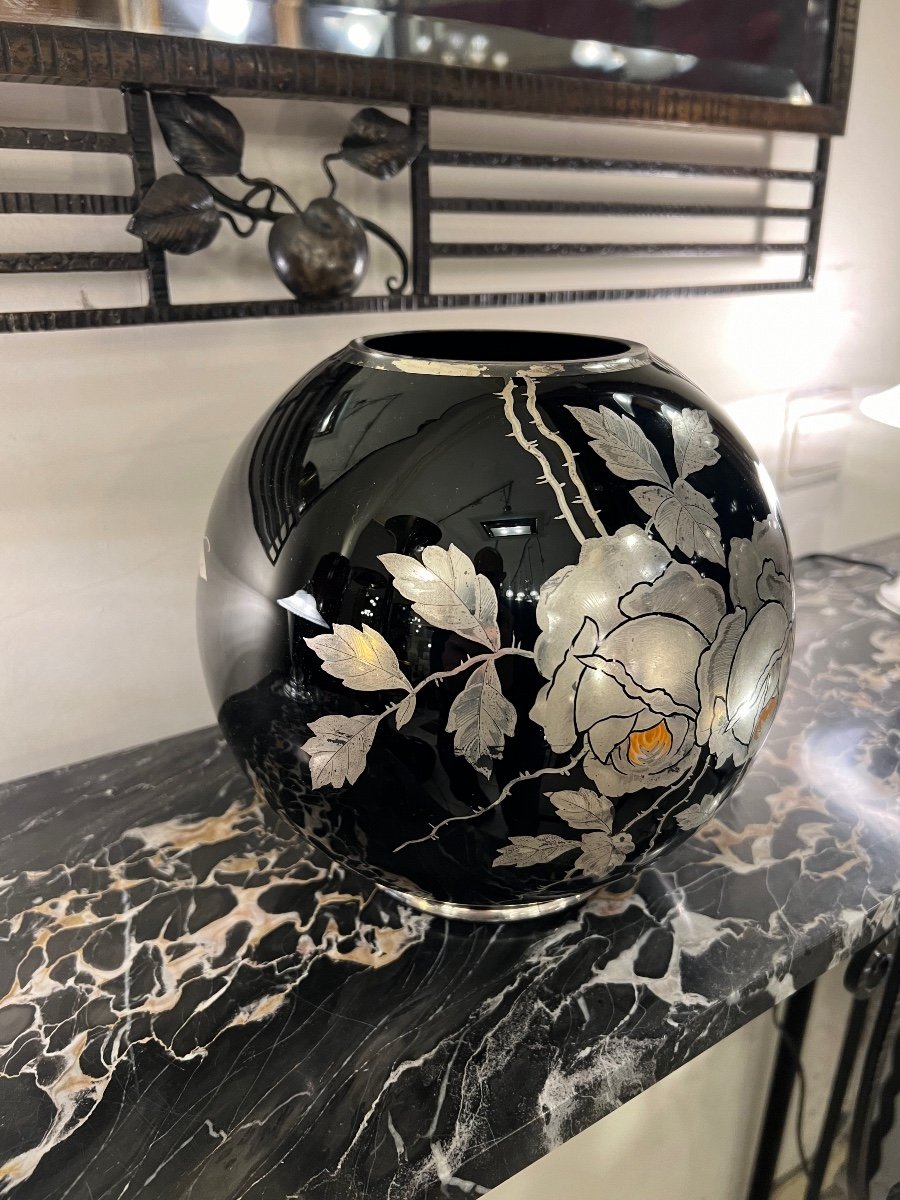 Art Deco “boulle” Vase Verreries Doyen D’havré (mons) In Hyalite Glass (vases 1930)-photo-4