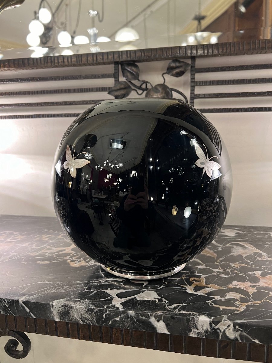 Art Deco “boulle” Vase Verreries Doyen D’havré (mons) In Hyalite Glass (vases 1930)-photo-2