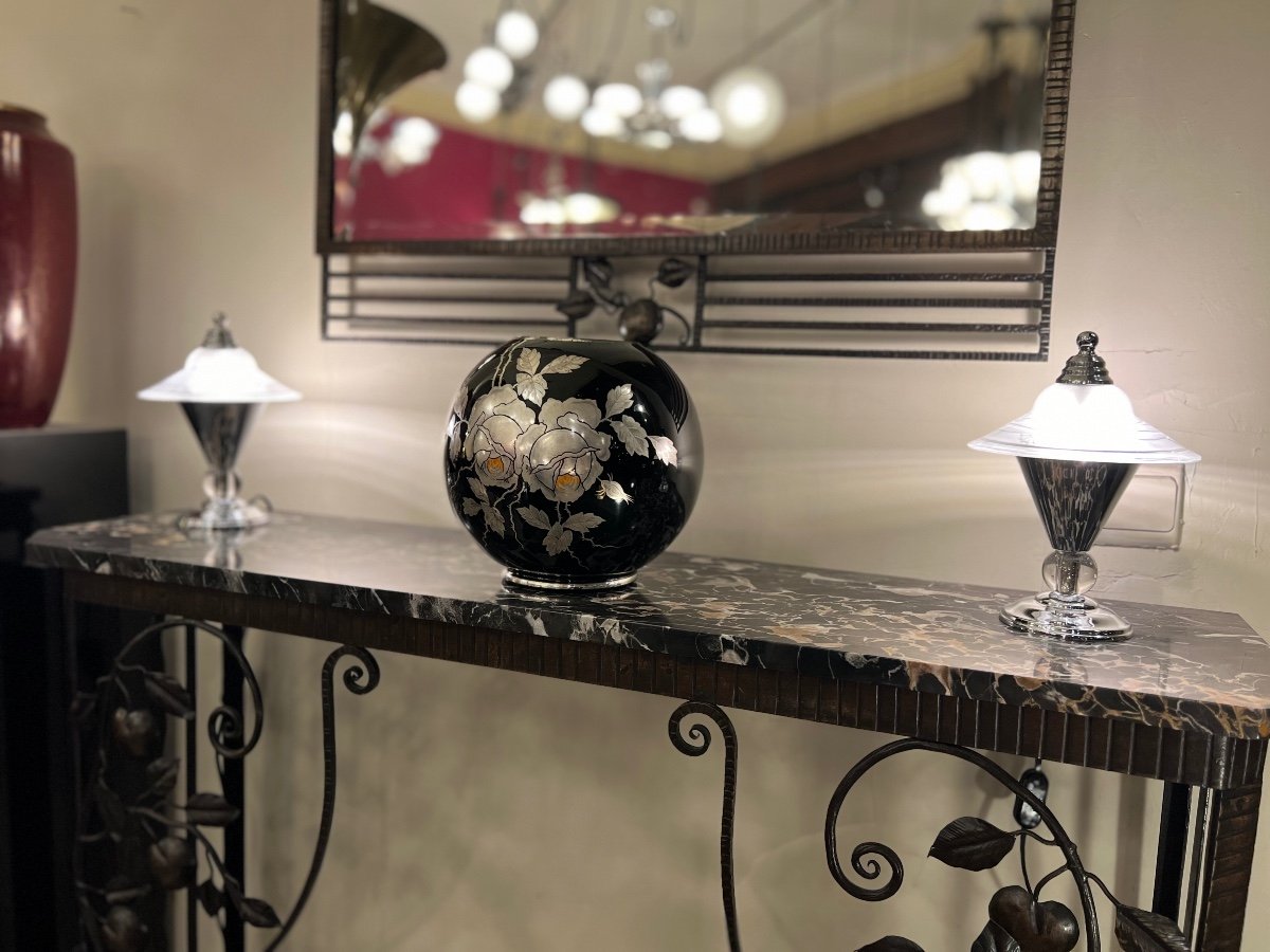 Art Deco “boulle” Vase Verreries Doyen D’havré (mons) In Hyalite Glass (vases 1930)-photo-3