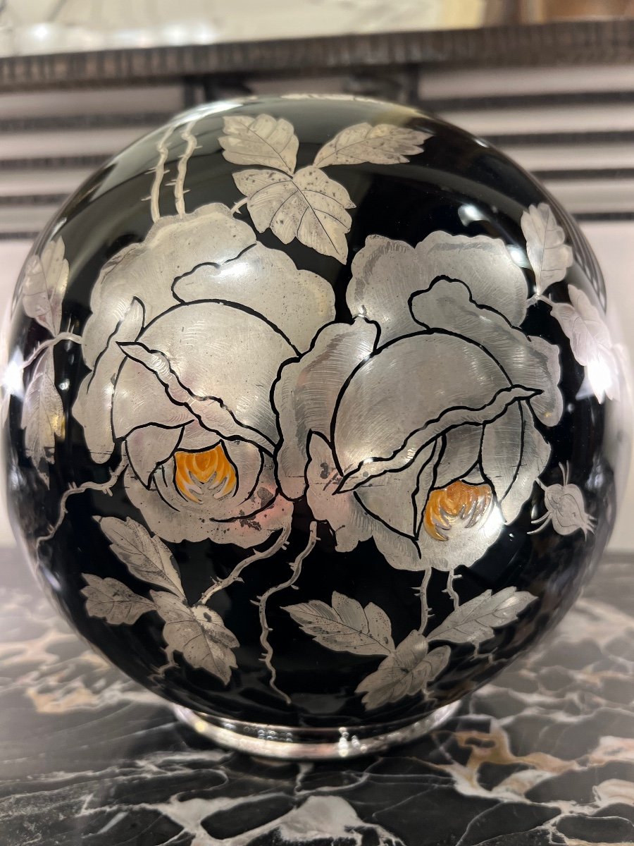 Art Deco “boulle” Vase Verreries Doyen D’havré (mons) In Hyalite Glass (vases 1930)-photo-4