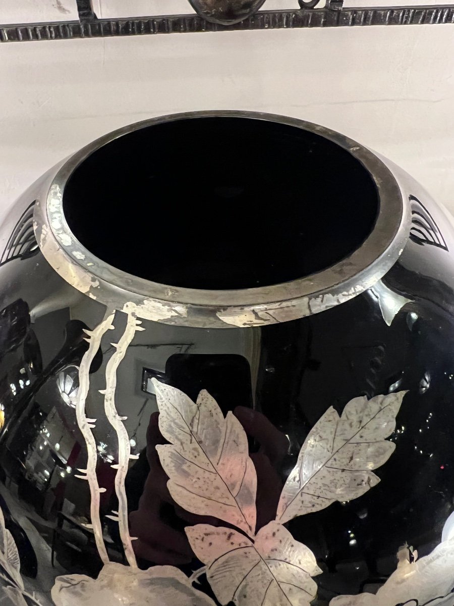 Art Deco “boulle” Vase Verreries Doyen D’havré (mons) In Hyalite Glass (vases 1930)-photo-6