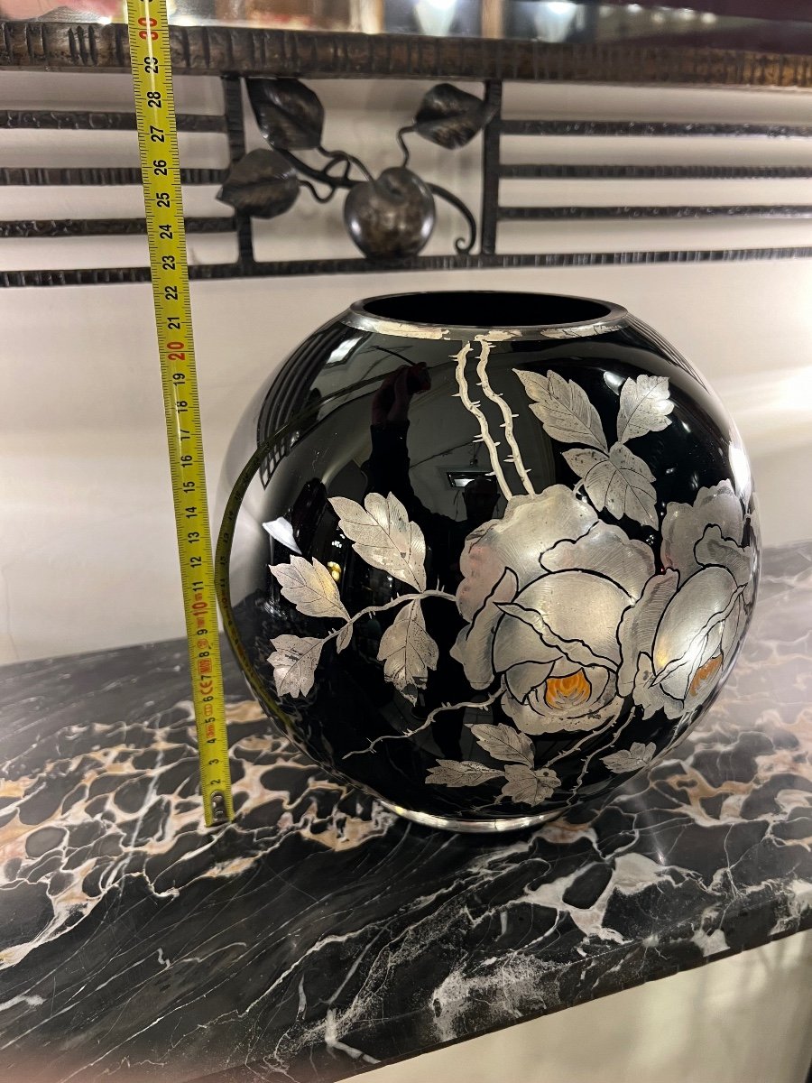 Art Deco “boulle” Vase Verreries Doyen D’havré (mons) In Hyalite Glass (vases 1930)-photo-7