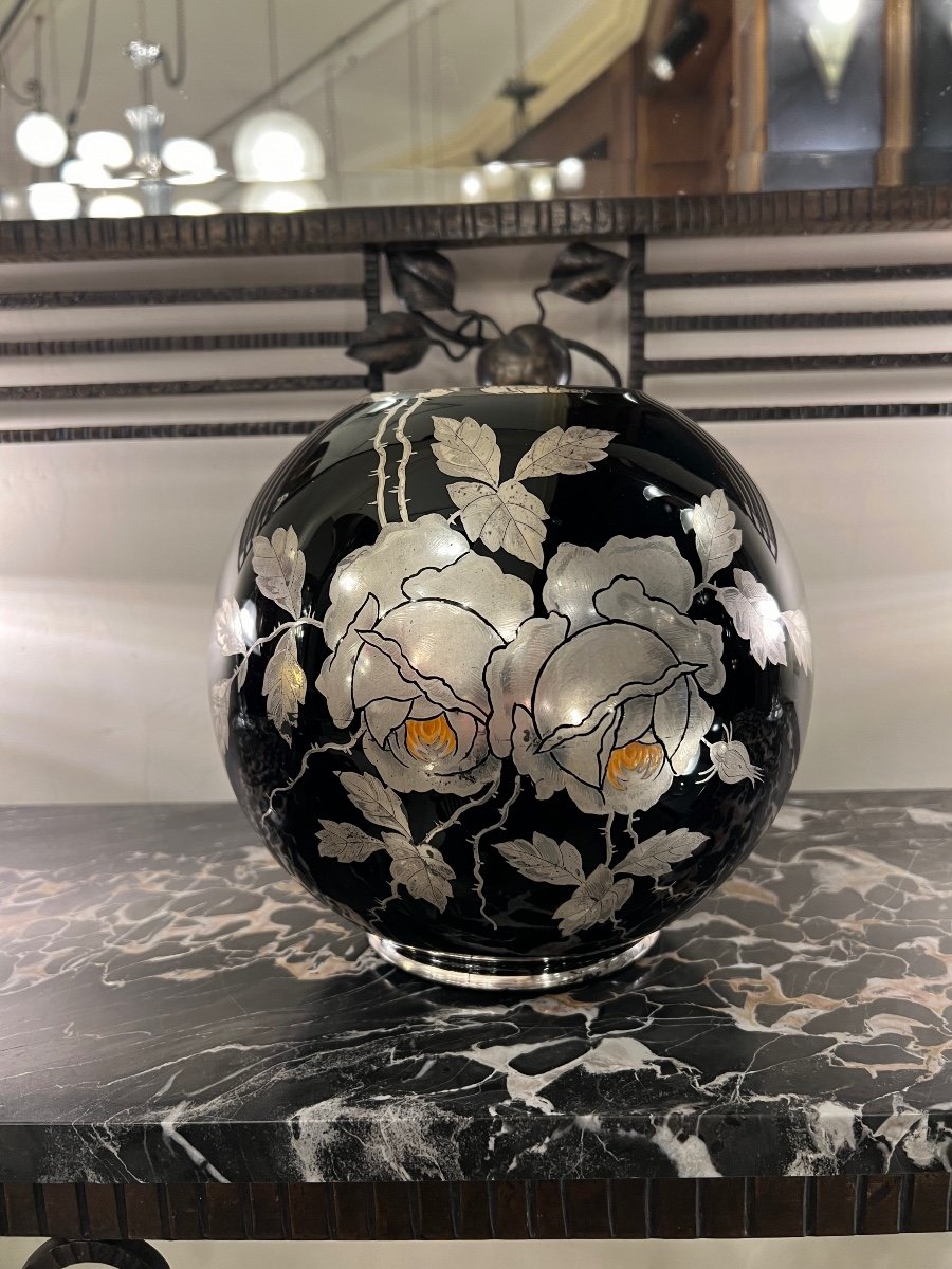 Art Deco “boulle” Vase Verreries Doyen D’havré (mons) In Hyalite Glass (vases 1930)