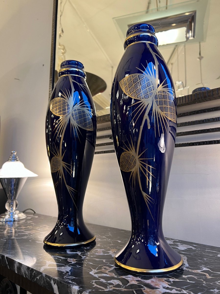 Pair Of Large Art Deco Heuzé-pinon Vases Signed (tours Ceramics / Art Deco Vase 1930)-photo-1