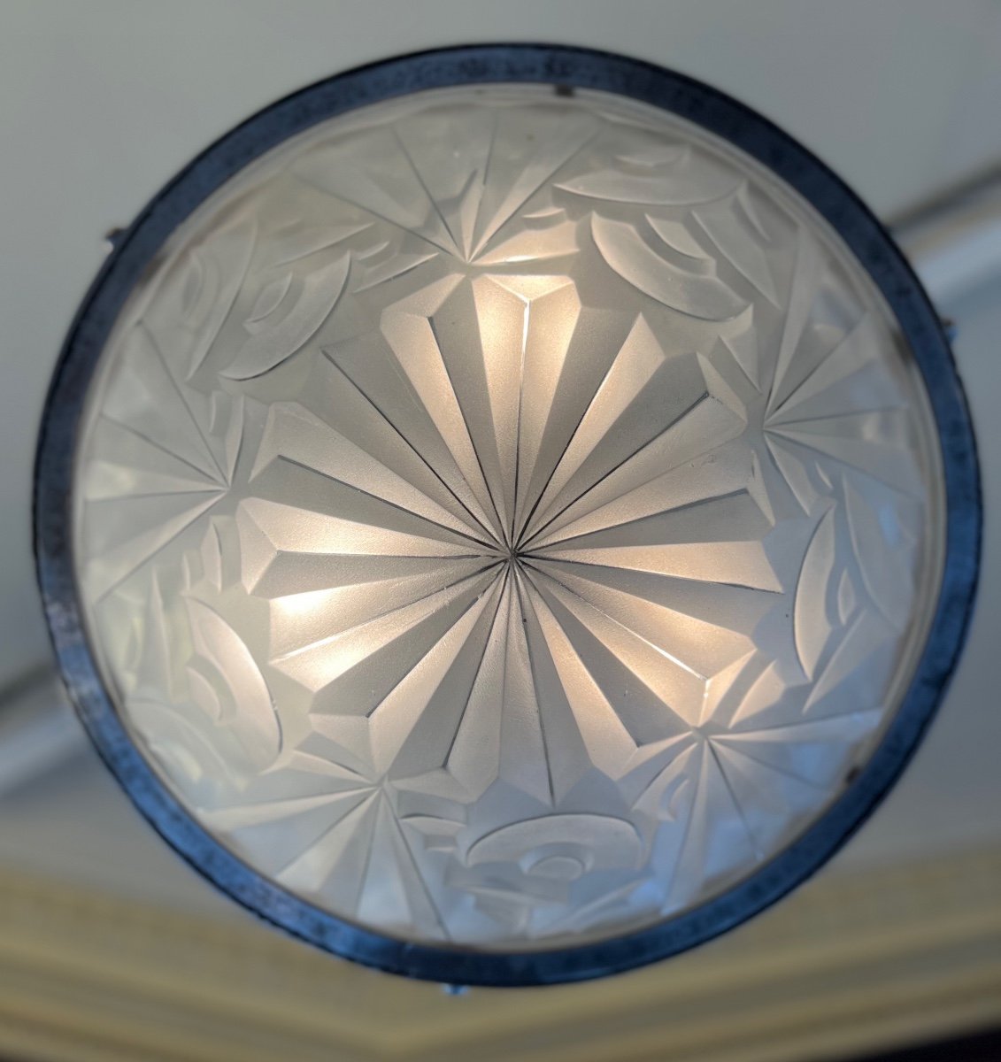 Important And Splendid Art Deco Ceiling Lamp Signed Degué 514 (art Deco Suspension / Chandelier 1930-photo-2