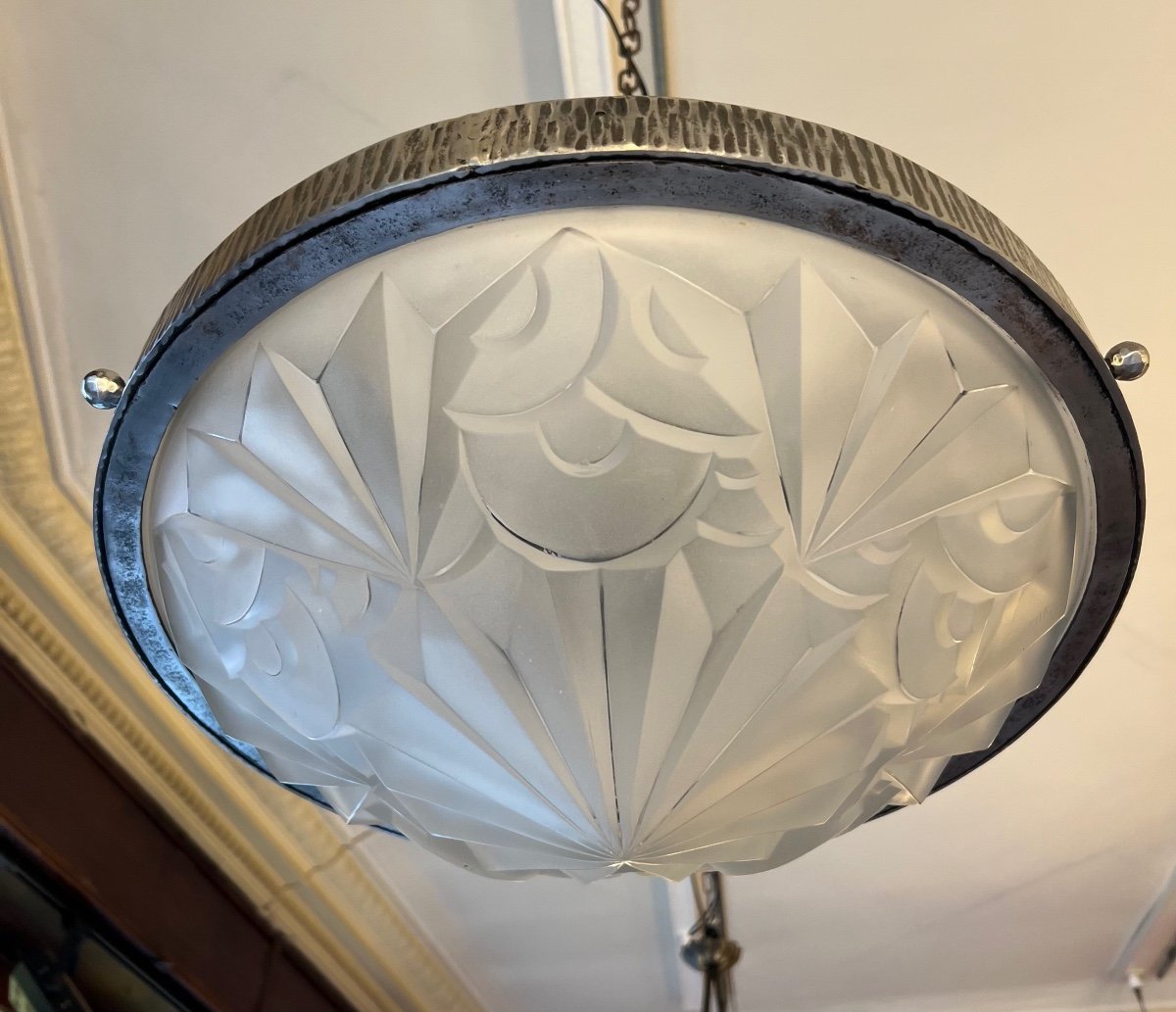 Important And Splendid Art Deco Ceiling Lamp Signed Degué 514 (art Deco Suspension / Chandelier 1930-photo-5