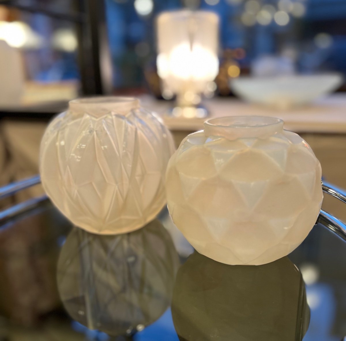 Art Deco Opalescent “ball” Vase André Hunebelle “houblon” Model Signed (vases 1930)-photo-5