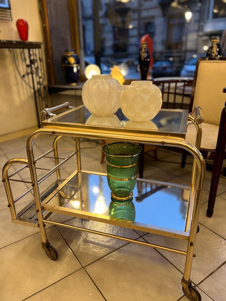 Art Deco Opalescent “ball” Vase André Hunebelle “houblon” Model Signed (vases 1930)-photo-8