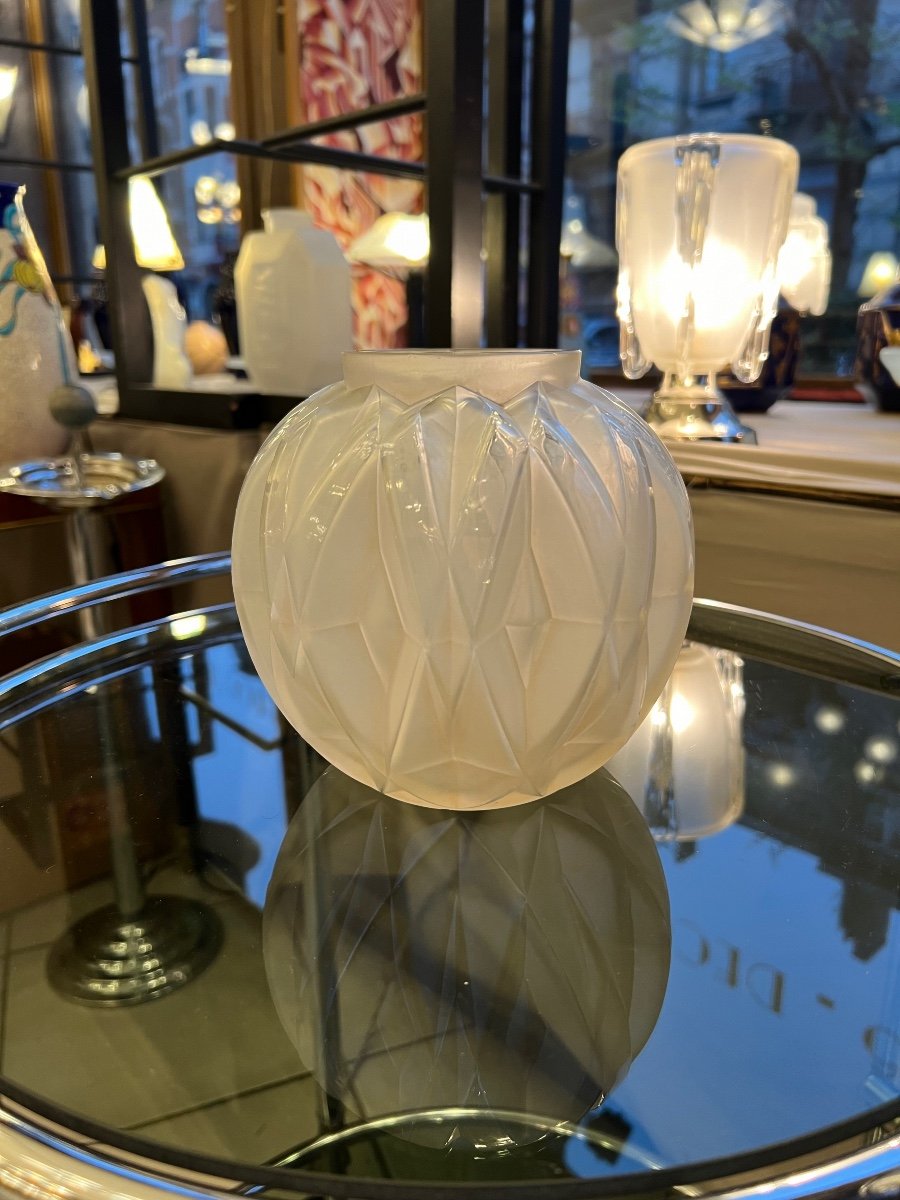 Vase Art Déco « Boule »  A. Hunebelle Et R. Cognéville Modèle « Prisme » Signé ( Vases Art 1930-photo-3