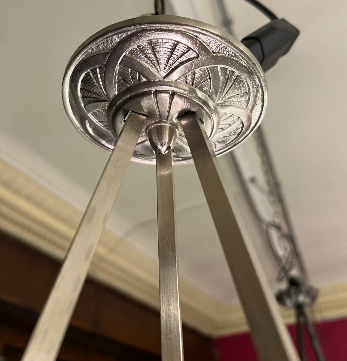 Art Deco Müller Frères Pendant Lamp “aux Butterflies” Signed (art Deco Chandelier / Ceiling Lamp 1930-photo-7