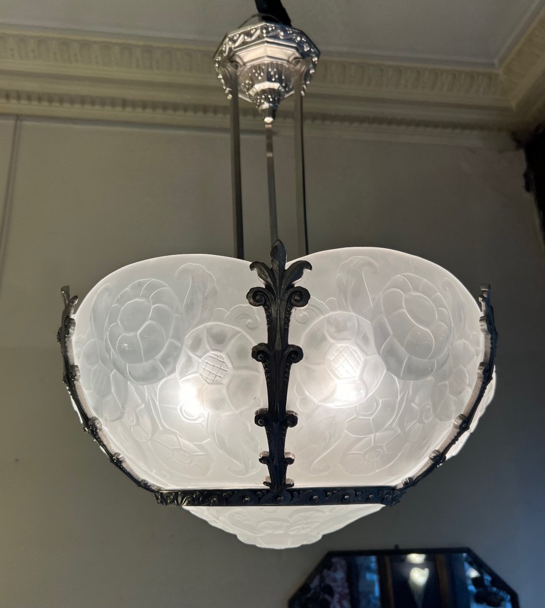Exceptionnel Lustre Art Déco Val Saint Lambert  Et La « Lustrerie bruxelloise » Signé ( 1930 -photo-3