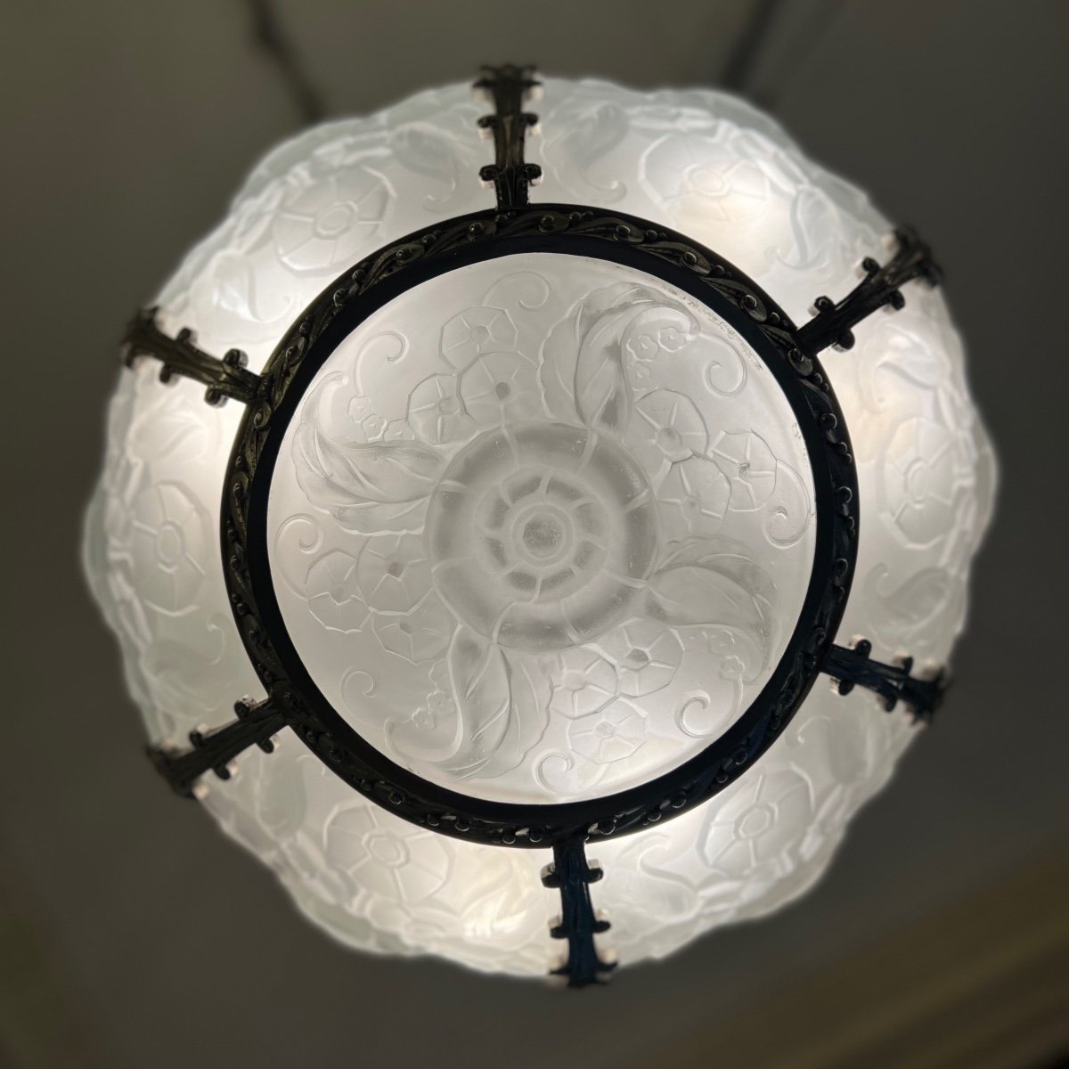 Exceptionnel Lustre Art Déco Val Saint Lambert  Et La « Lustrerie bruxelloise » Signé ( 1930 -photo-4