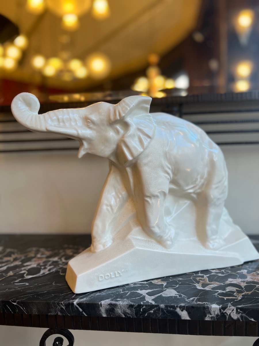 Céramique Art Déco « Eléphant / Dolly » En Faïence émaillée Signée Le Jan ( Art Deco 1930 ) -photo-4