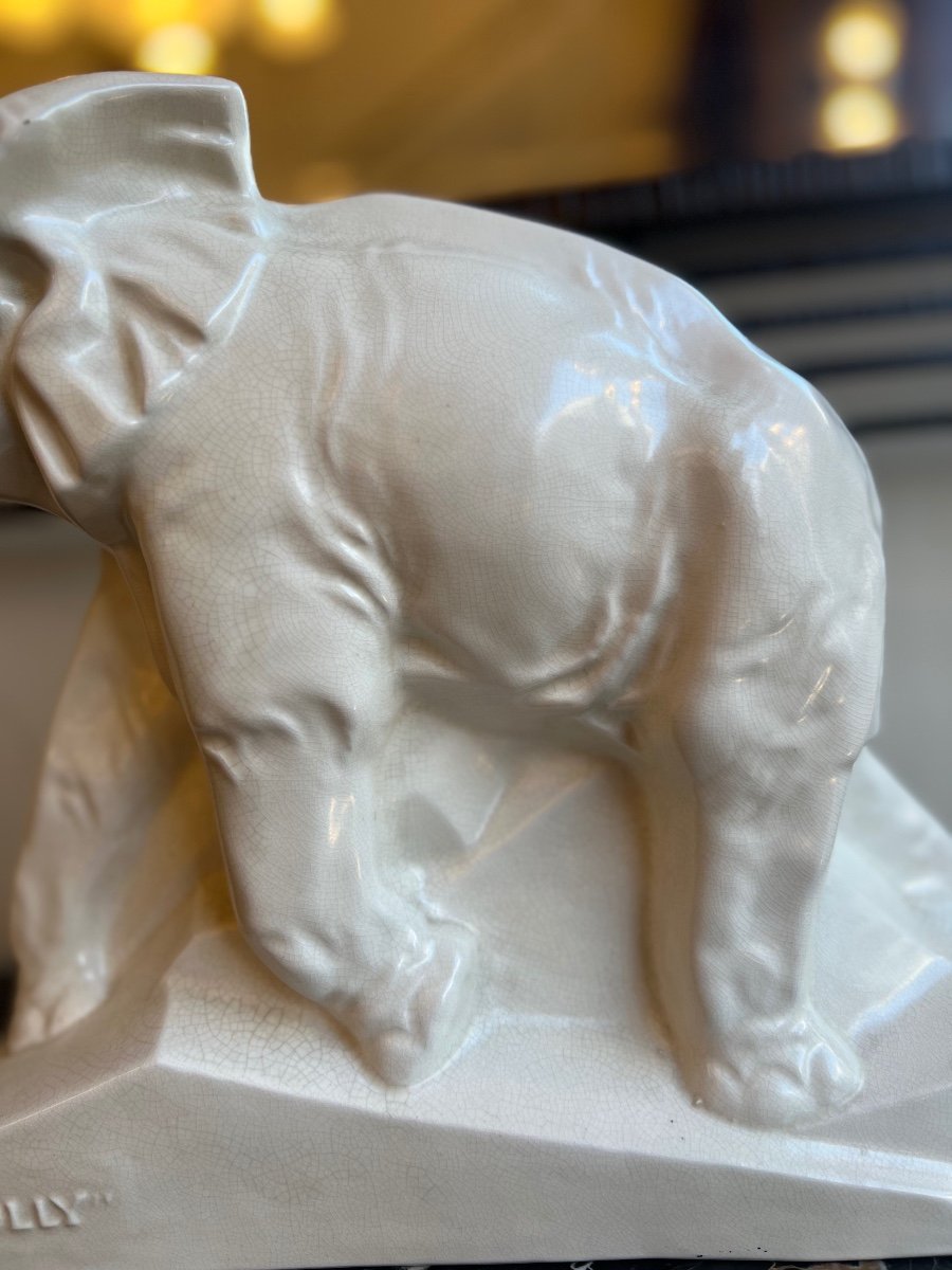 Céramique Art Déco « Eléphant / Dolly » En Faïence émaillée Signée Le Jan ( Art Deco 1930 ) -photo-3