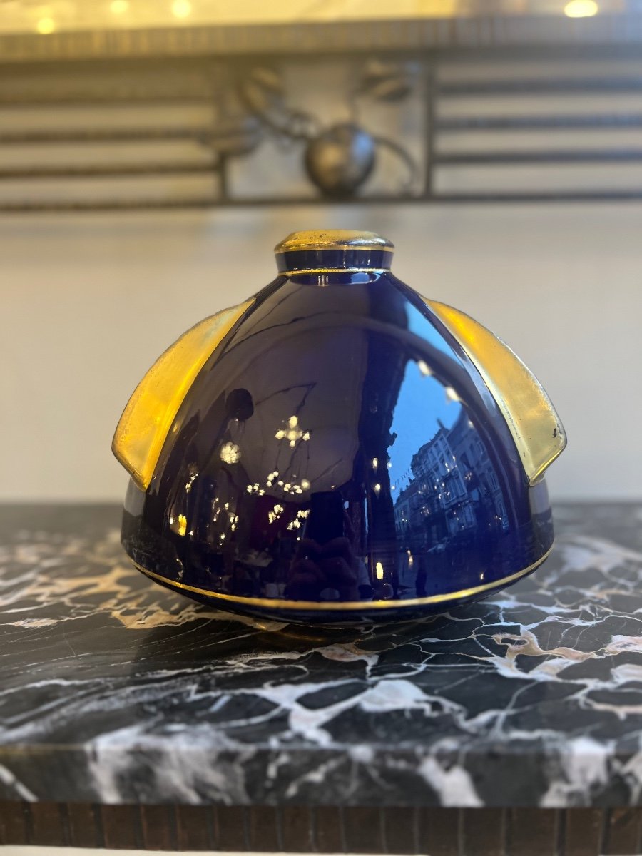 Vase Art Déco Pinon - Heuzé Modèle «  Soucoupe » Faïence émaillée Signé ( Vase Art Deco 1930 )-photo-2