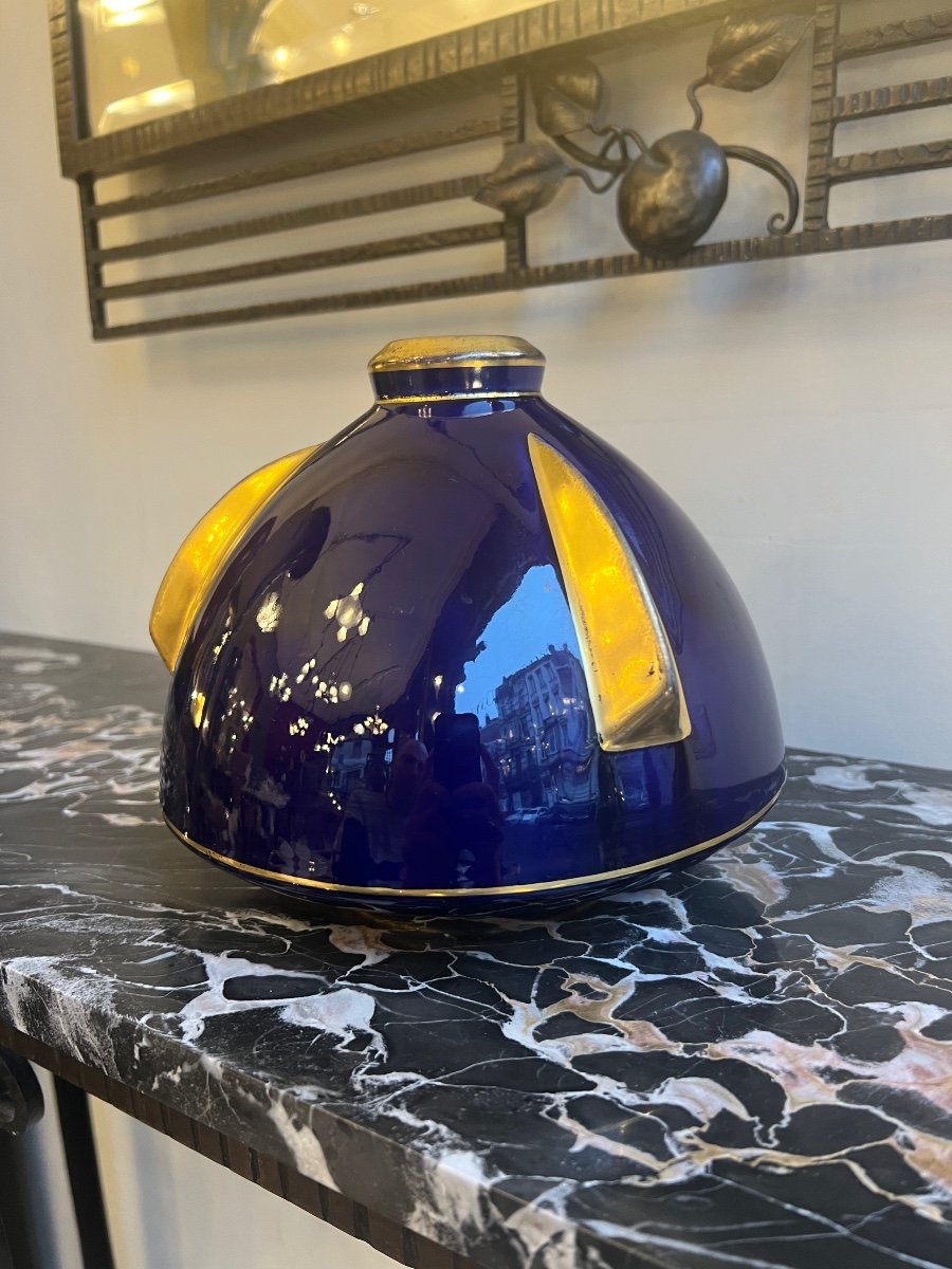 Vase Art Déco Pinon - Heuzé Modèle «  Soucoupe » Faïence émaillée Signé ( Vase Art Deco 1930 )-photo-1