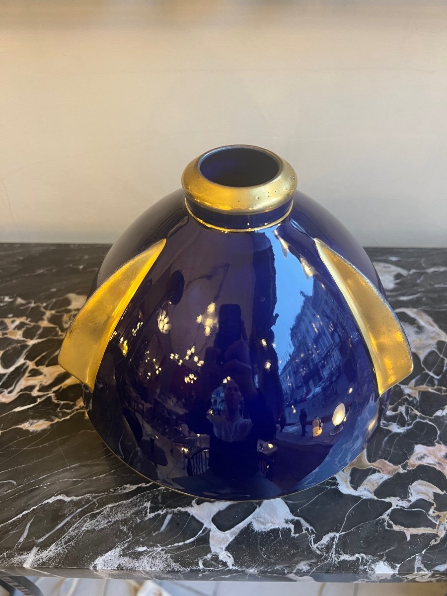 Vase Art Déco Pinon - Heuzé Modèle «  Soucoupe » Faïence émaillée Signé ( Vase Art Deco 1930 )-photo-4