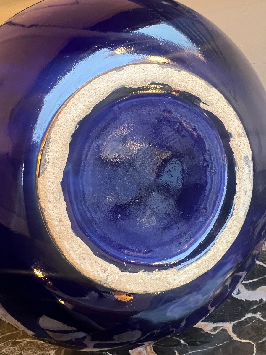 Vase Art Déco Pinon - Heuzé Modèle «  Soucoupe » Faïence émaillée Signé ( Vase Art Deco 1930 )-photo-6