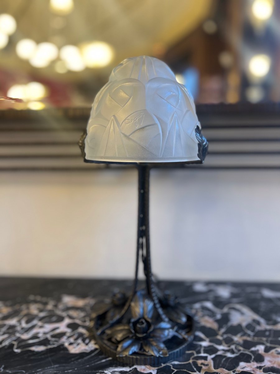 Art Deco Lamp “stylized Roses” Signed Degué {david Guéron} 1925 (art Deco Lamps 1930) -photo-3