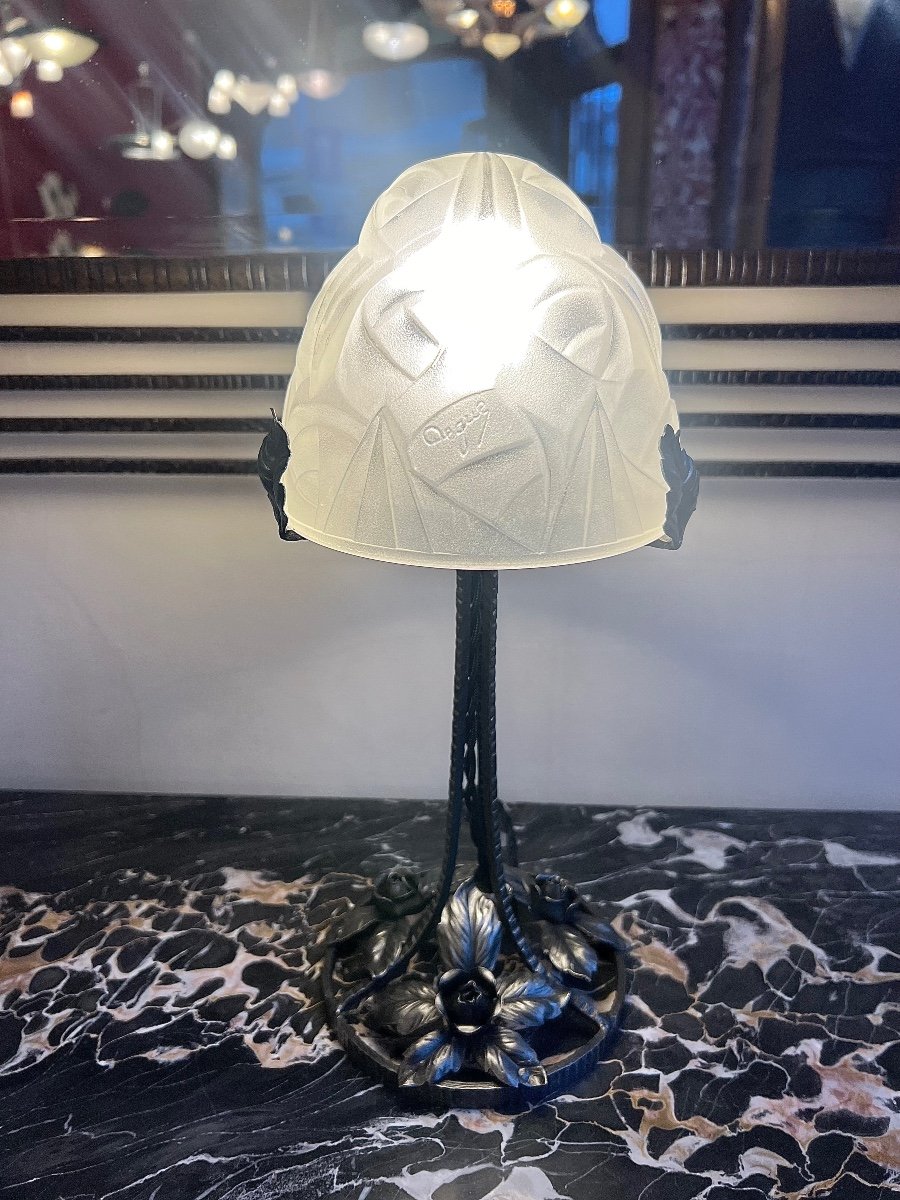 Art Deco Lamp “stylized Roses” Signed Degué {david Guéron} 1925 (art Deco Lamps 1930) -photo-1