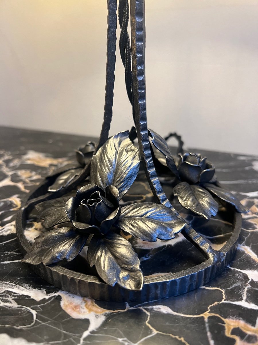 Art Deco Lamp “stylized Roses” Signed Degué {david Guéron} 1925 (art Deco Lamps 1930) -photo-3