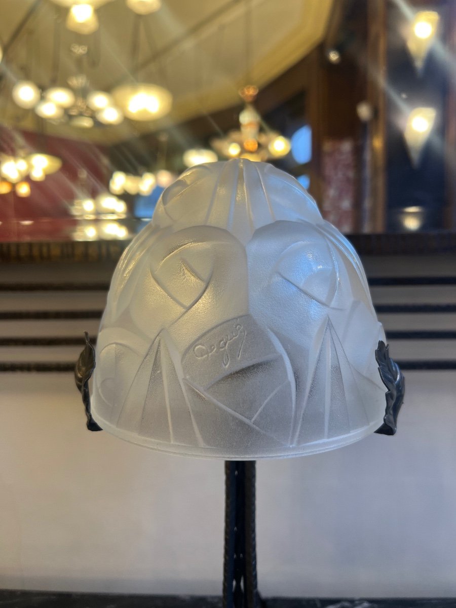 Art Deco Lamp “stylized Roses” Signed Degué {david Guéron} 1925 (art Deco Lamps 1930) -photo-7