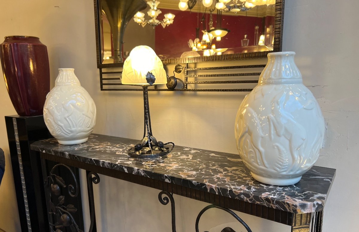 Pair Of Art Deco Boch / Kéramis “aux Biches” Vases Signed And Numbered (vase 1930) -photo-8