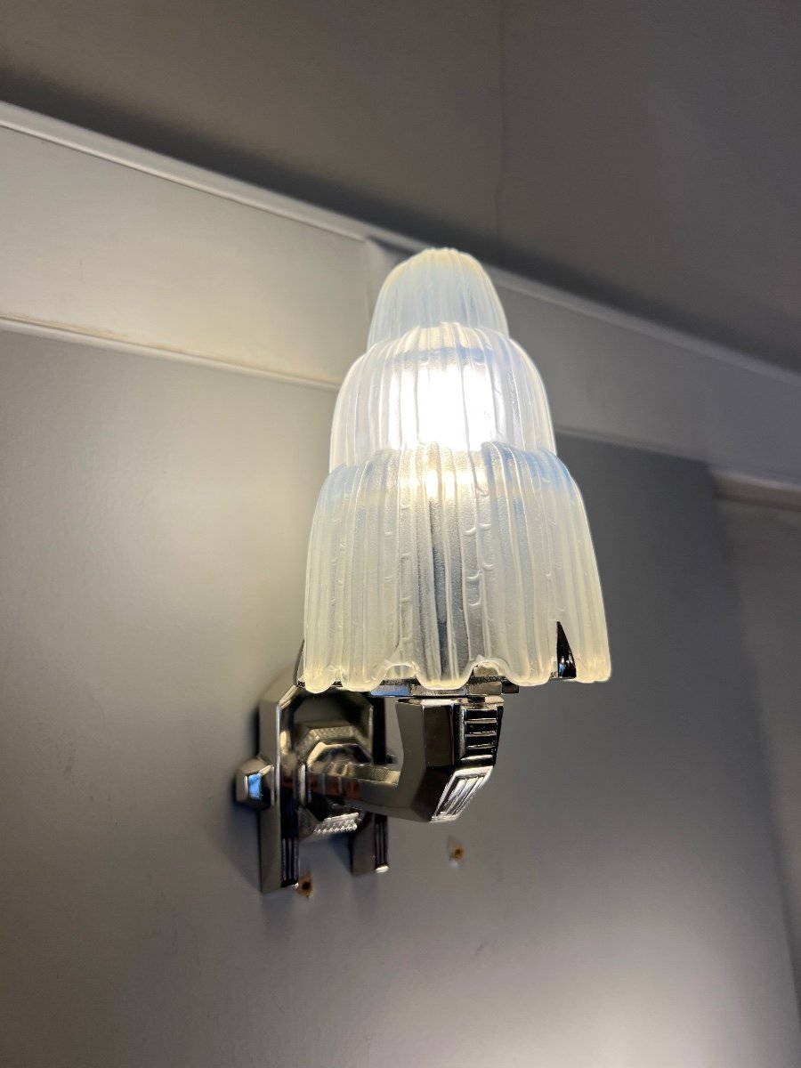 Exceptional Pair Of Sabino “cascades” Wall Lights No. 4640 Signed (art Deco Wall Lamp 1930)-photo-3