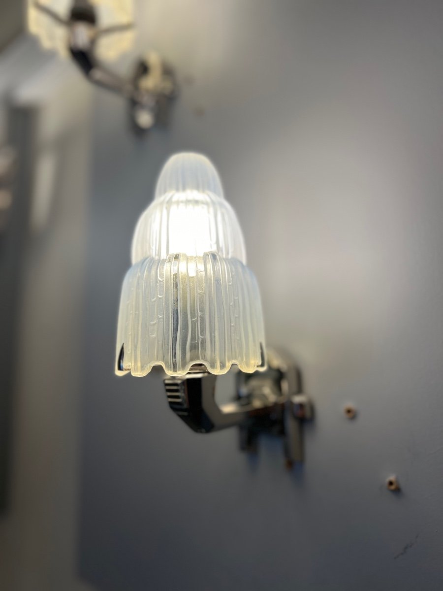 Exceptional Pair Of Sabino “cascades” Wall Lights No. 4640 Signed (art Deco Wall Lamp 1930)-photo-2