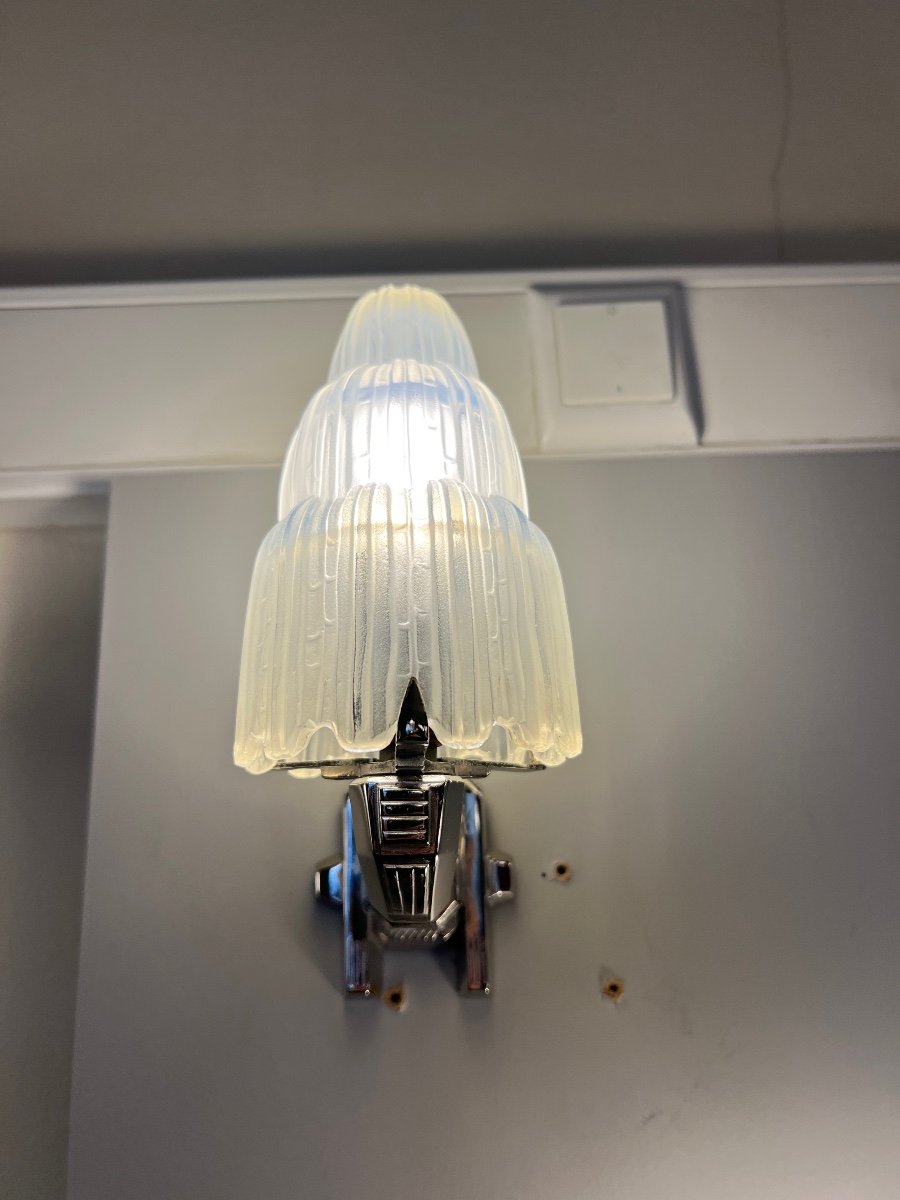 Exceptional Pair Of Sabino “cascades” Wall Lights No. 4640 Signed (art Deco Wall Lamp 1930)-photo-4