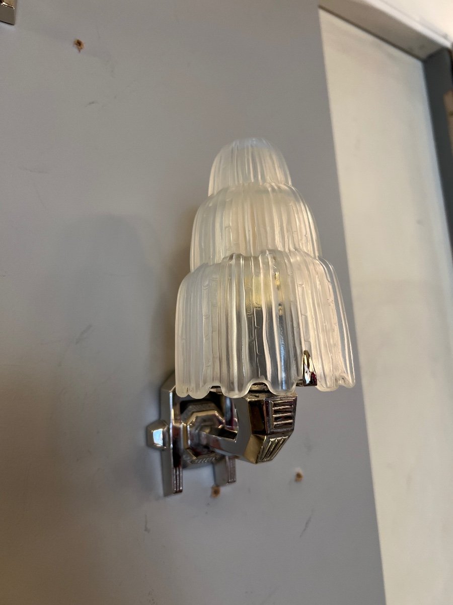 Exceptional Pair Of Sabino “cascades” Wall Lights No. 4640 Signed (art Deco Wall Lamp 1930)-photo-5