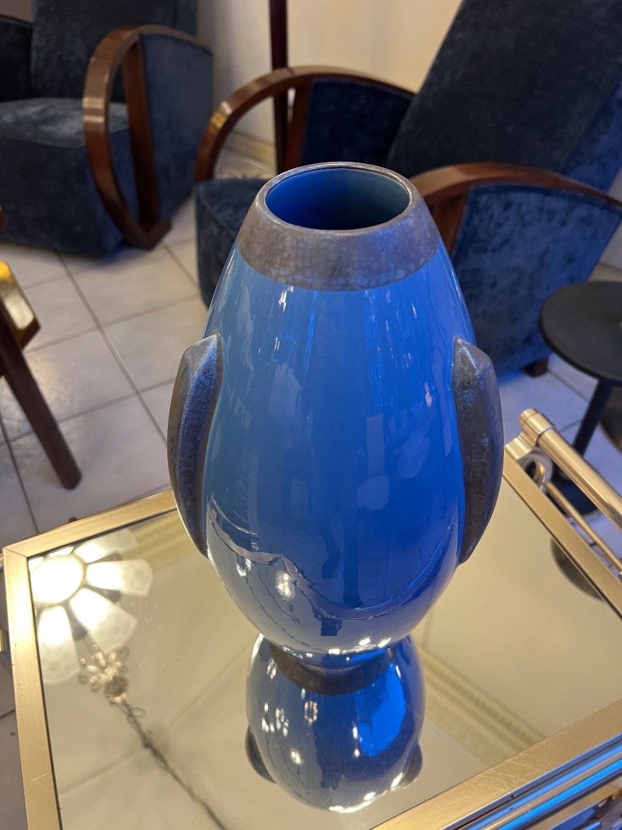 Rare Vase Art Déco Signé Maurice Pinon (tours) En Faïence émaillée ( Vases Art Deco 1930 ) -photo-3