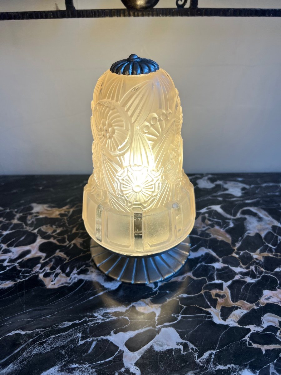 Rare Veilleuse / Lampe à Poser Art Déco Signée Hettier - Vincent ( Lampes Art Deco 1930 ) -photo-1