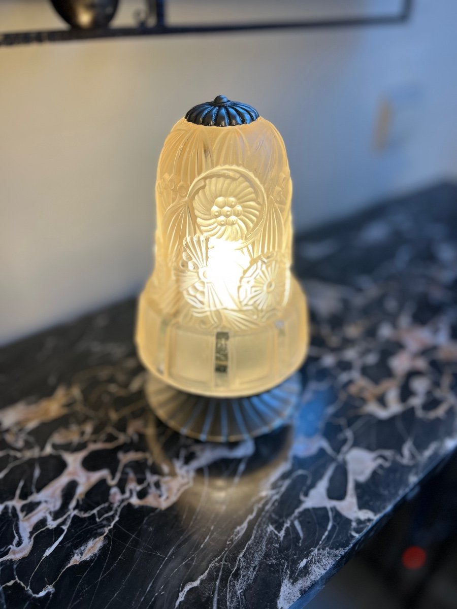 Rare Veilleuse / Lampe à Poser Art Déco Signée Hettier - Vincent ( Lampes Art Deco 1930 ) -photo-2