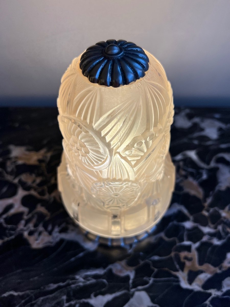 Rare Veilleuse / Lampe à Poser Art Déco Signée Hettier - Vincent ( Lampes Art Deco 1930 ) -photo-4