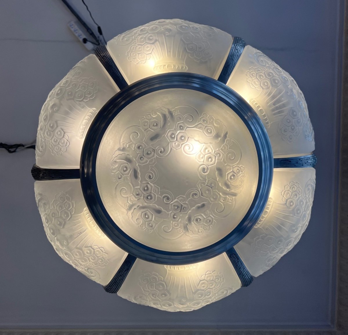 Exceptionnel Lustre Art Déco Müller Frères  Modèle « Bouée » Signé ( Lustres Art Deco 1930 ) -photo-4