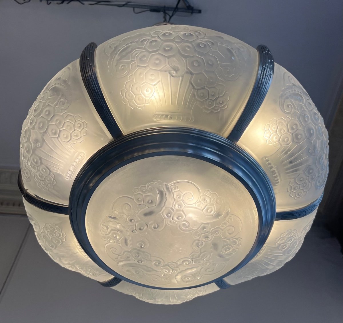 Exceptionnel Lustre Art Déco Müller Frères  Modèle « Bouée » Signé ( Lustres Art Deco 1930 ) -photo-1