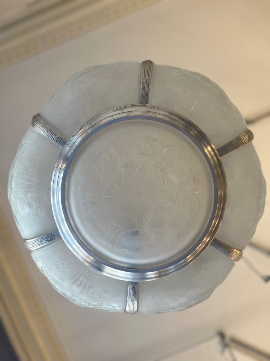 Exceptionnel Lustre Art Déco Müller Frères  Modèle « Bouée » Signé ( Lustres Art Deco 1930 ) -photo-8