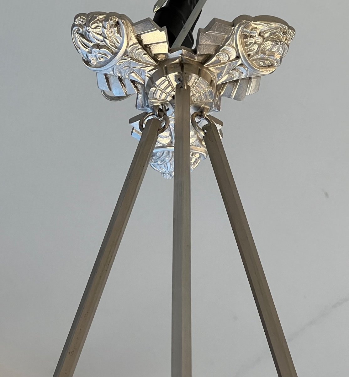 Art Deco Pendant Lamp / Basin Müller Frères Saumonée Signed (art Deco Chandelier / Ceiling Lamp 1930 -photo-6