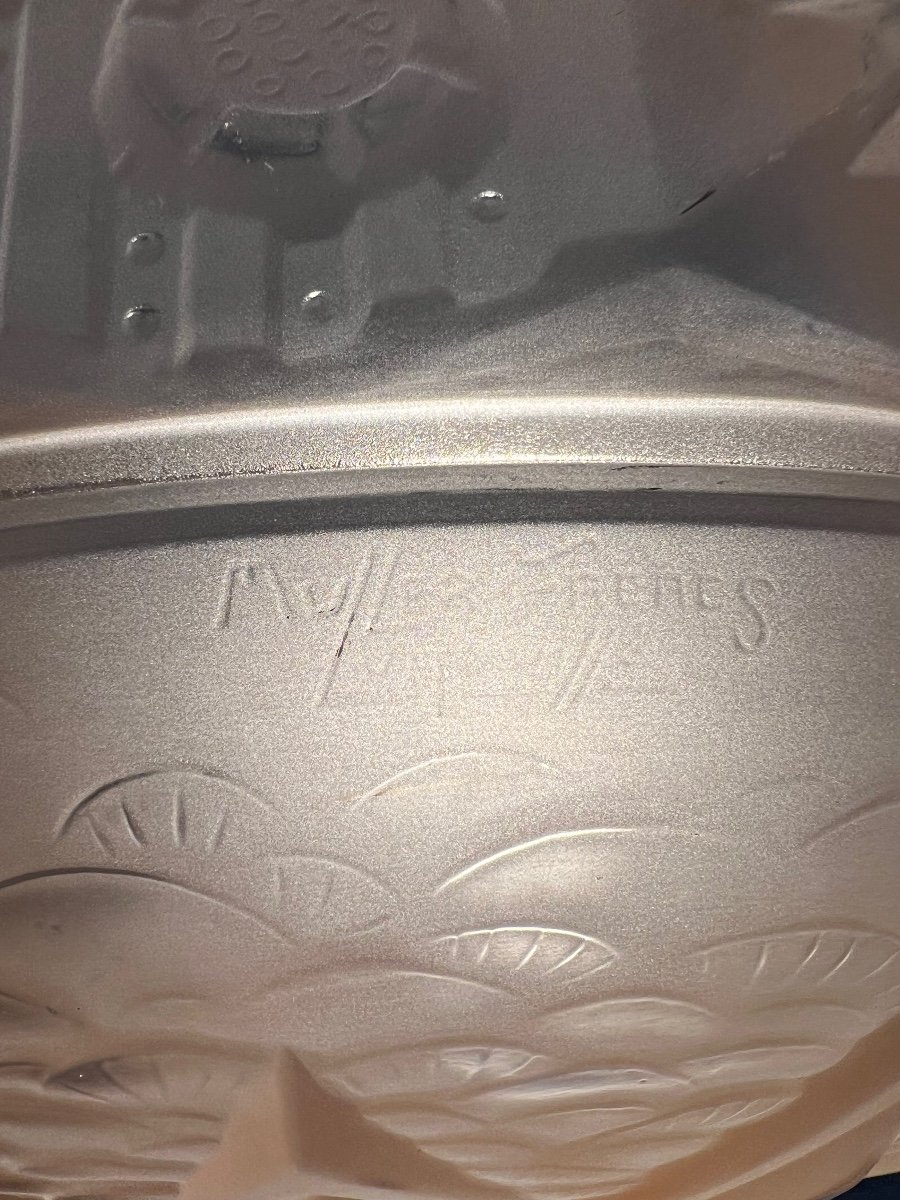 Art Deco Pendant Lamp / Basin Müller Frères Saumonée Signed (art Deco Chandelier / Ceiling Lamp 1930 -photo-8