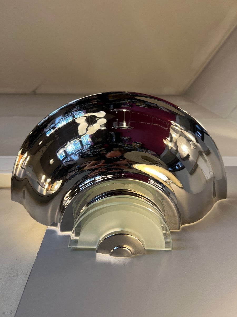  Pair Of Modernist Art Deco Wall Lights In Chromed Metal And Glass (art Deco Wall Lamp 1930-photo-1