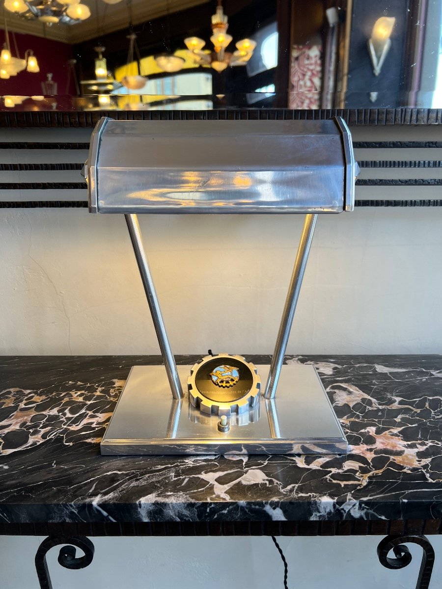 Art Deco Desk / Table Lamp (unique Model) In Chromed Metal “maître” (art Deco 1930-photo-3
