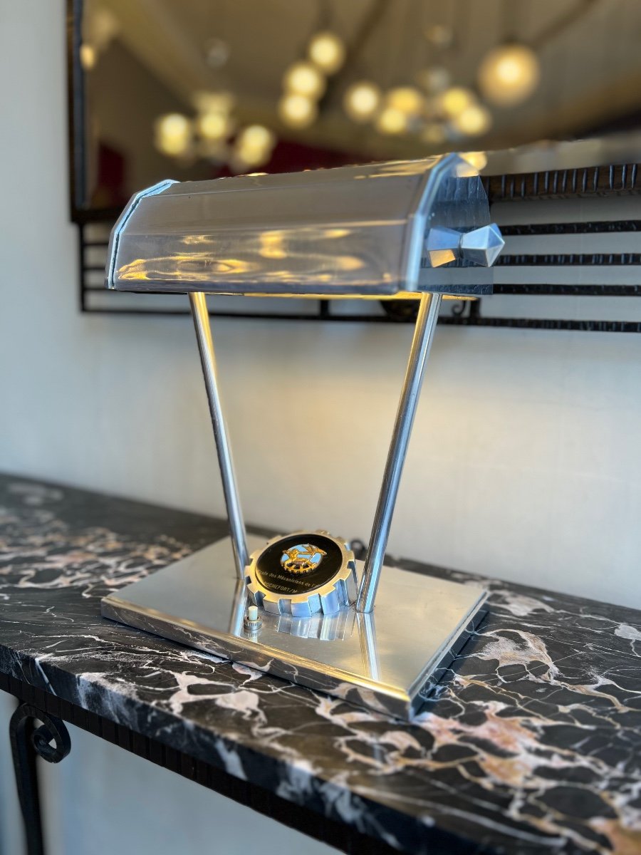 Art Deco Desk / Table Lamp (unique Model) In Chromed Metal “maître” (art Deco 1930
