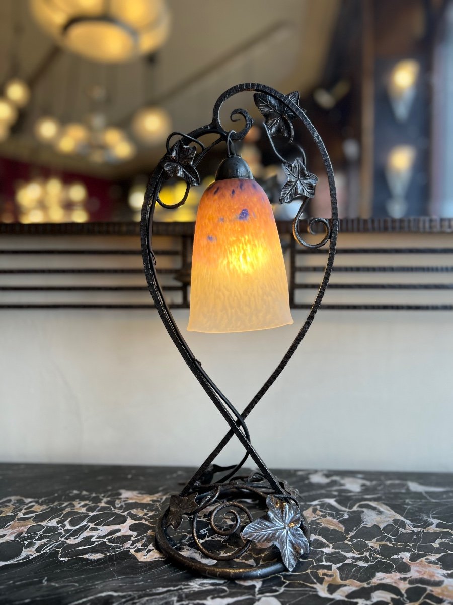 Art Nouveau / Art Deco Transition Table Lamp In Marmorean Glass Signed Schneider (art Deco -photo-2