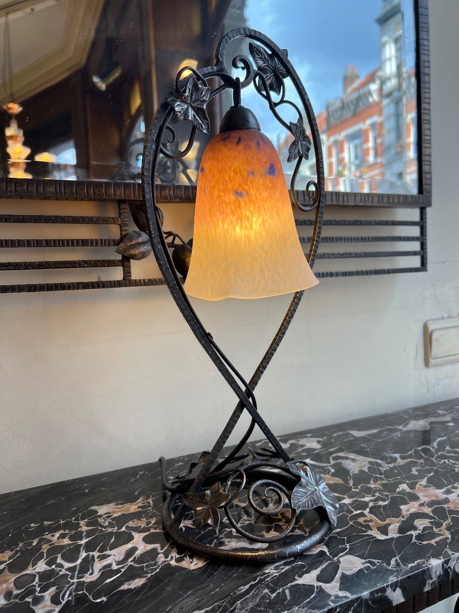 Art Nouveau / Art Deco Transition Table Lamp In Marmorean Glass Signed Schneider (art Deco -photo-2